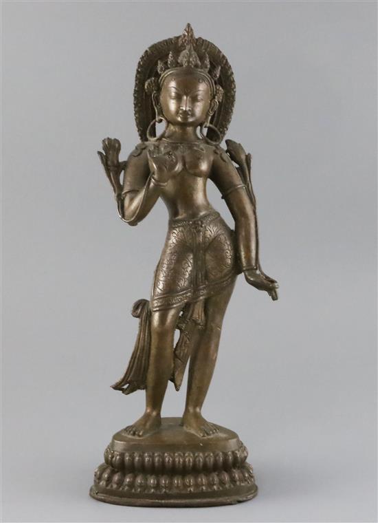 A Himalayan bronze figure of White Tara, 18th/19th century, H. 38.5cm